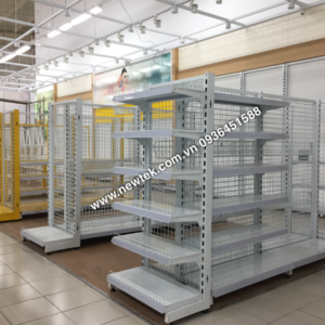Kệ Siêu Thị Kép – Lưng Lưới Đan Ô 50×50